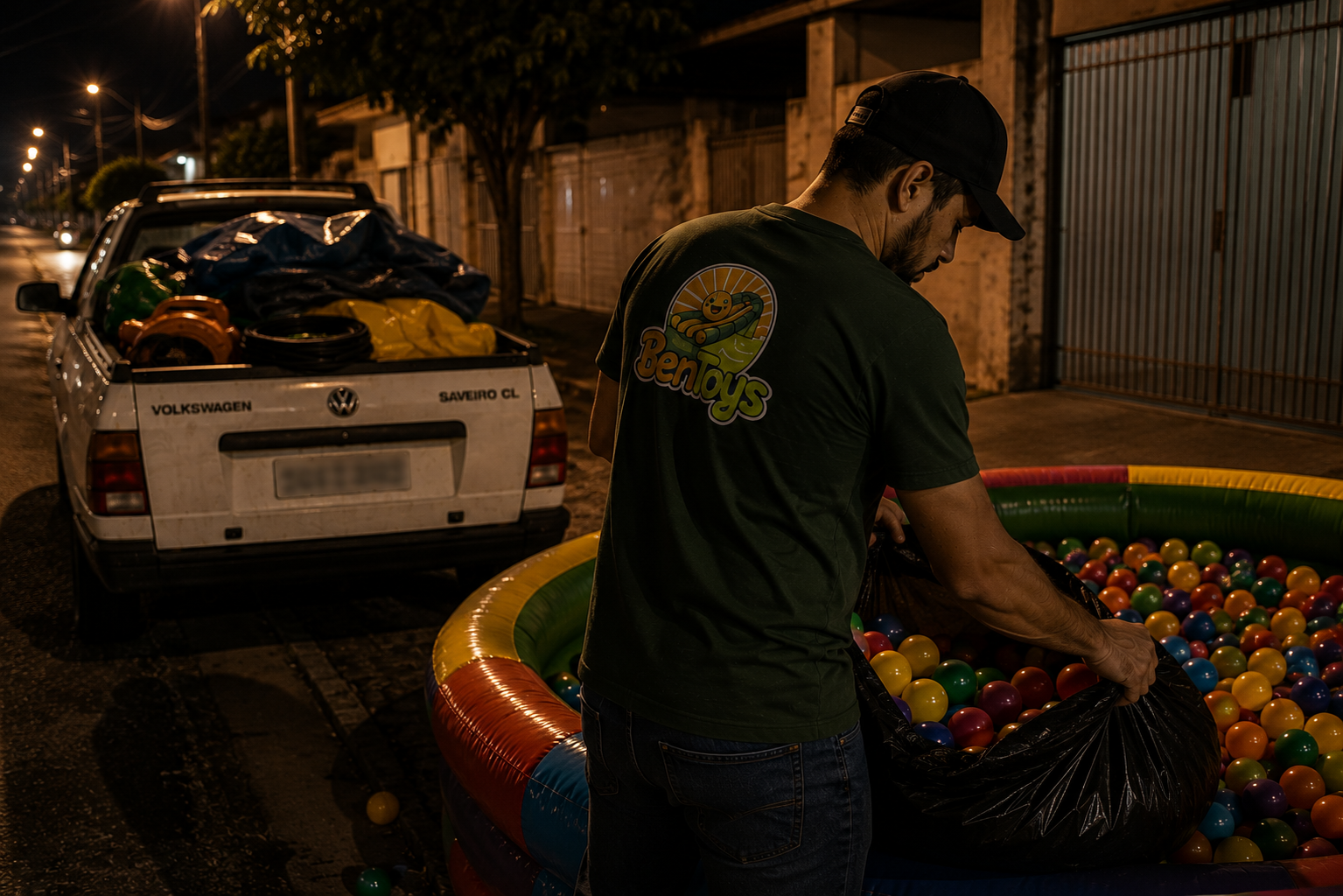 Desmontagem dos brinquedos depois que a festa termina