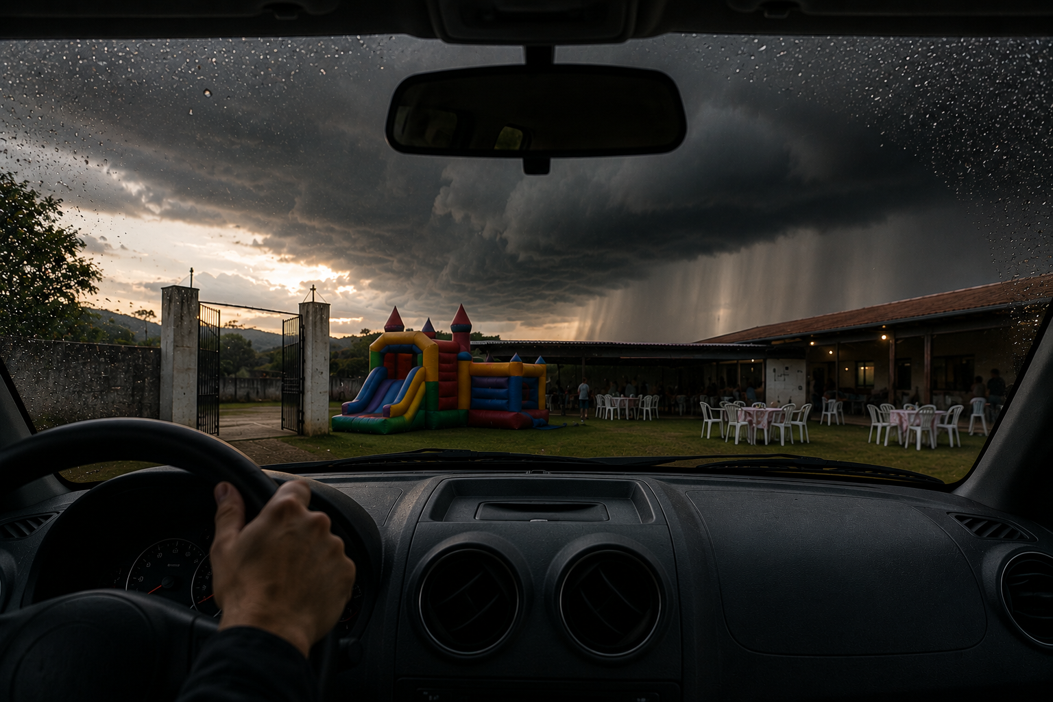 Chuva no evento representando previsão do tempo para locações